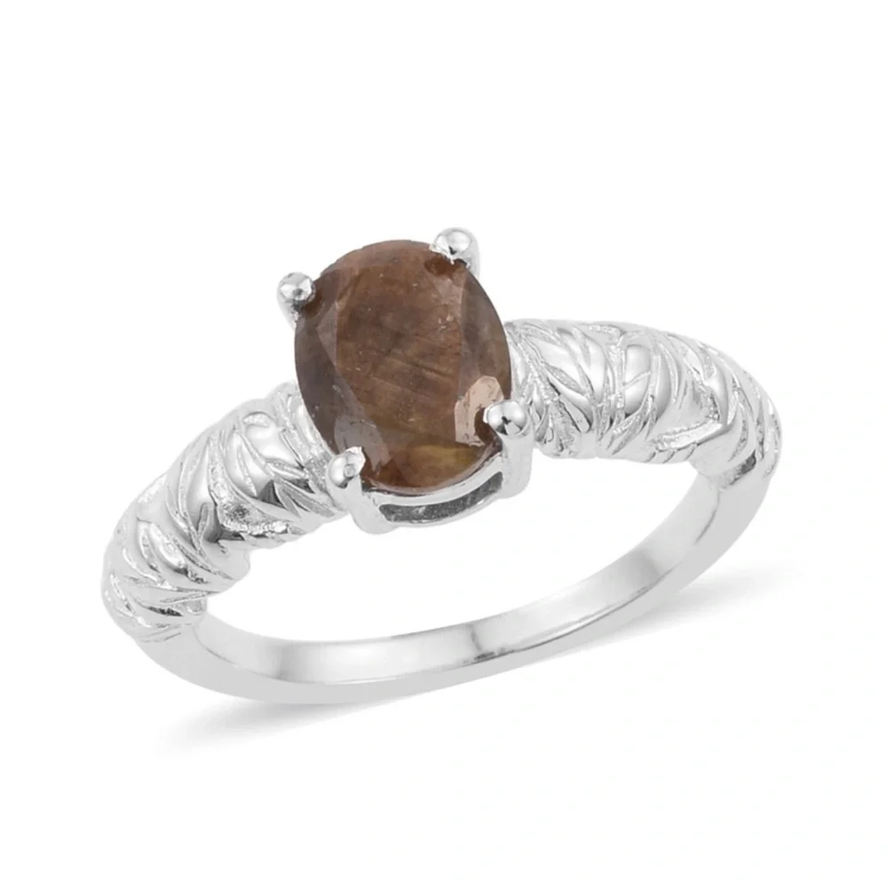 Chocolate Sapphire Ring Platinum Bond Brass Oval 1.25 ctw Size 6